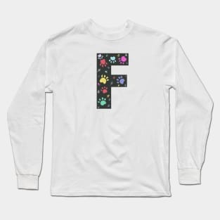 F letter with colorful paw print Long Sleeve T-Shirt